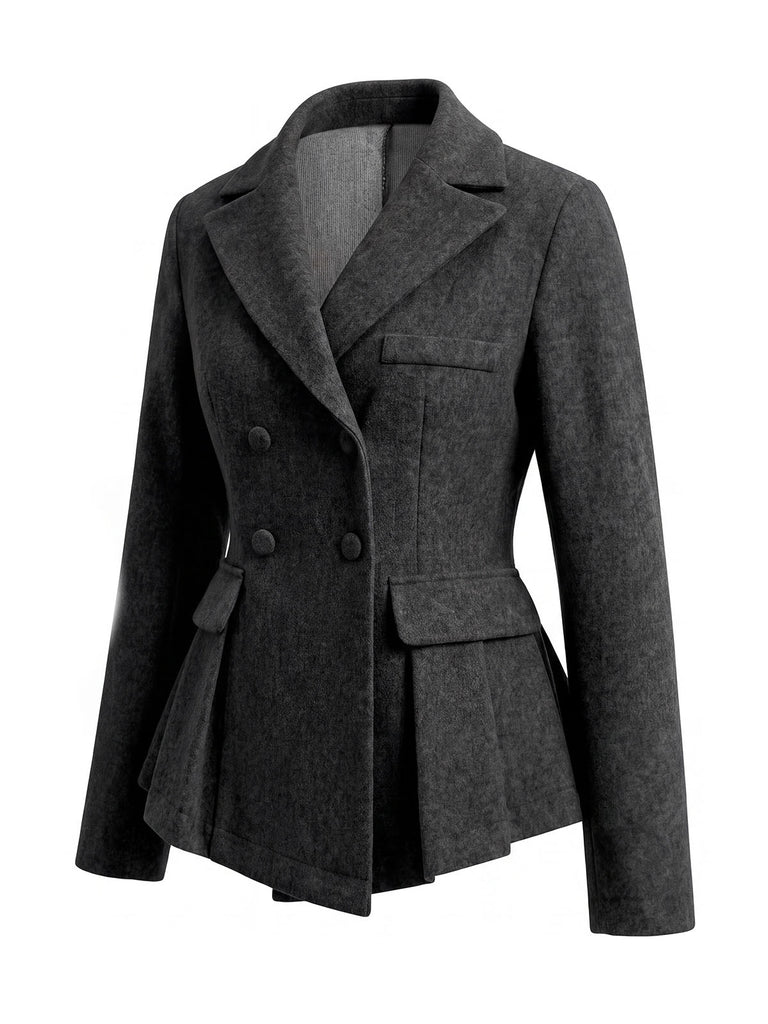 Dunkelgraue 50er taillierte Doppelreiherjacke mit Revers und Schößchen