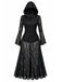 Schwarzes 80er Gothic Kapuzen-Maxikleid mit Spitze und Glockenärmeln