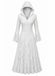Schwarzes 80er Gothic Kapuzen-Maxikleid mit Spitze und Glockenärmeln