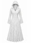 Weißes 80er Gothic Kapuzen-Maxikleid mit Spitze und Glockenärmeln