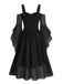 [Übergröße] 80er Cold-Shoulder Netzkleid mit Blumen und Glockenärmel