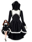 Schwarzes 80er Halloween-Nonnenkleid mit Kapuze und Spitze
