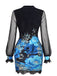 60er Minikleid mit Rosen-Print und transparenten Ballonärmeln
