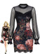 60er Minikleid mit Rosen-Print und transparenten Ballonärmeln