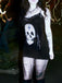 Schwarzes 60er Gothic-Camikleid mit Totenkopf-Print und Spitze