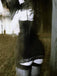 Schwarzes 60er Gothic-Camikleid mit Totenkopf-Print und Spitze