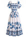70er Boho Kleid mit Flatterärmel und Eckiger Ausschnitt