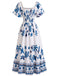 70er Boho Kleid mit Flatterärmel und Eckiger Ausschnitt