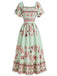 70er Boho Kleid mit Flatterärmel und Eckiger Ausschnitt
