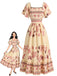 70er Boho Kleid mit Flatterärmel und Eckiger Ausschnitt