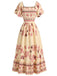 70er Boho Kleid mit Flatterärmel und Eckiger Ausschnitt