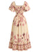 70er Boho Kleid mit Flatterärmel und Eckiger Ausschnitt