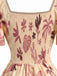 70er Boho Kleid mit Flatterärmel und Eckiger Ausschnitt