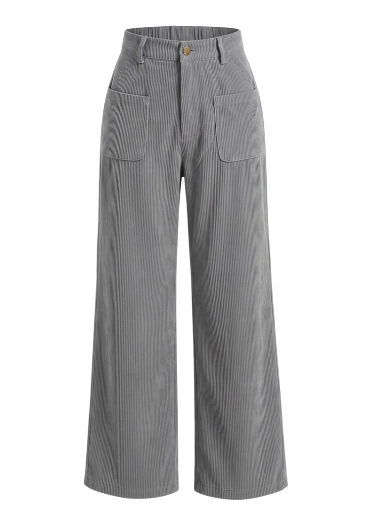 Graue 50er Cordhose mit weitem Bein und aufgesetzten Taschen