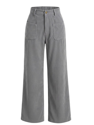 Graue 50er Cordhose mit weitem Bein und aufgesetzten Taschen