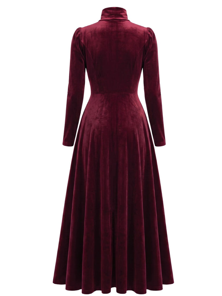 40er Langarm-Samtkleid mit Rollkragen
