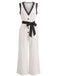 Weißer 50er Jumpsuit mit Spitzenbesatz und Gürtel