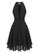 40er Ärmelloses Chiffon-Kleid mit Neckholder und Rüschen