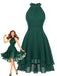 40er Ärmelloses Chiffon-Kleid mit Neckholder und Rüschen