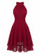 40er Ärmelloses Chiffon-Kleid mit Neckholder und Rüschen