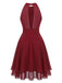 40er Ärmelloses Chiffon-Kleid mit Neckholder und Rüschen