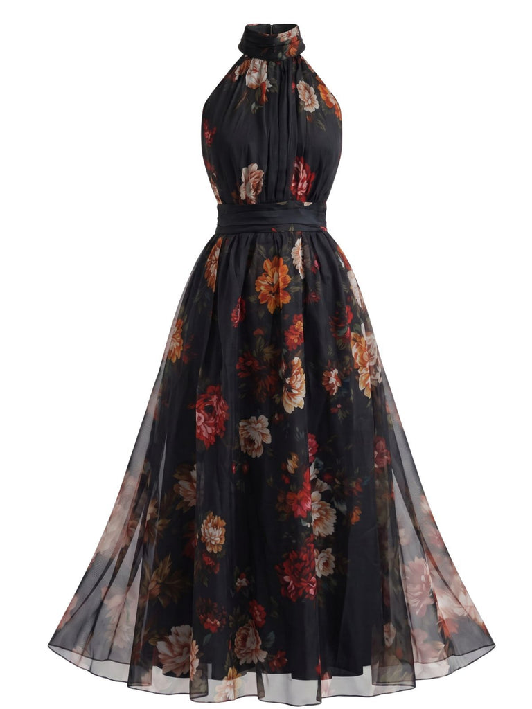 40er Maxikleid mit Neckholder und Blumen