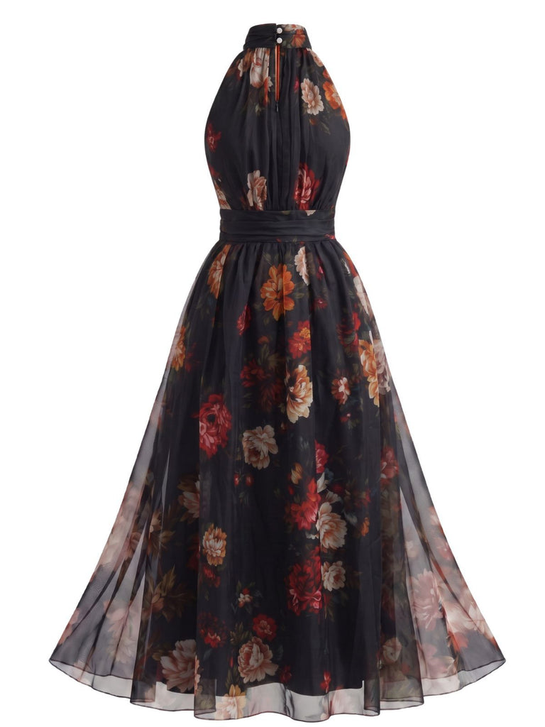 40er Maxikleid mit Neckholder und Blumen