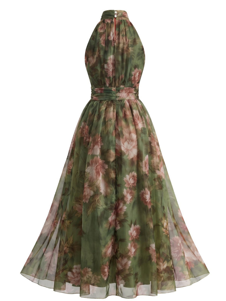 40er Maxikleid mit Neckholder und Blumen