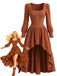 Braunes 70er Kleid mit Eckiger Ausschnitt und High-Low