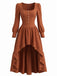 Braunes 70er Kleid mit Eckiger Ausschnitt und High-Low