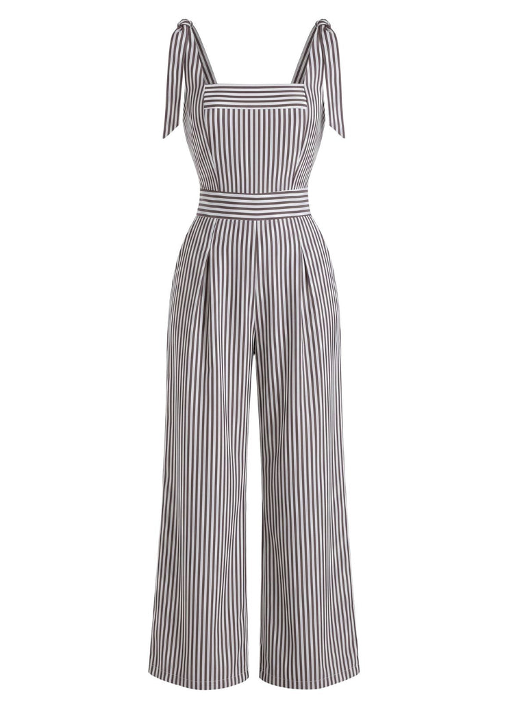 Grauer 40er Streifen-Jumpsuit mit Bindeträgern und weitem Bein