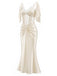 Champagnerfarbenes 30er Satin-Nachtkleid mit Spitze und Korsett-Taille