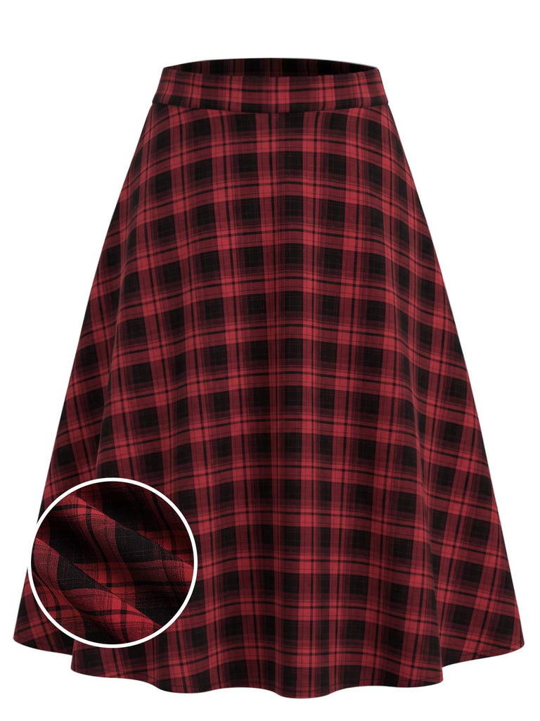 Roter 50er A-Linien-Rock mit Karo und hoher Taille