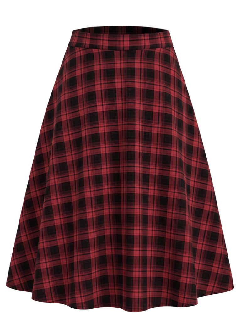 Roter 50er A-Linien-Rock mit Karo und hoher Taille