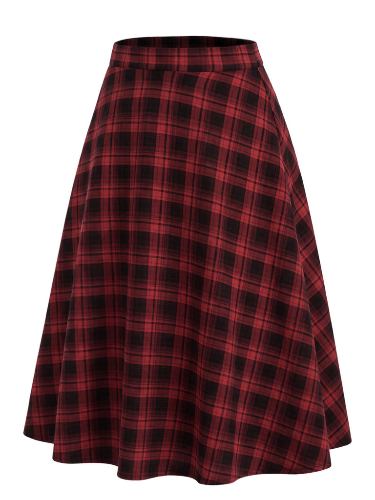 Roter 50er A-Linien-Rock mit Karo und hoher Taille