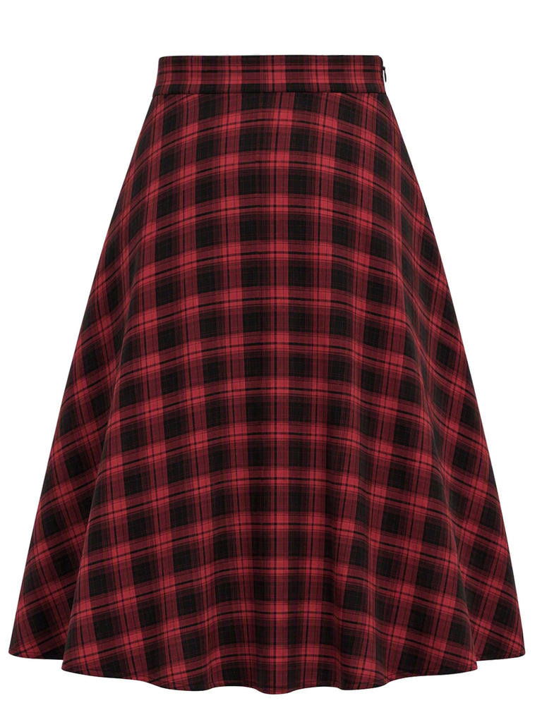 Schwarz-rotes 50er Karo-Blazer & Rock-Set mit Gürtel