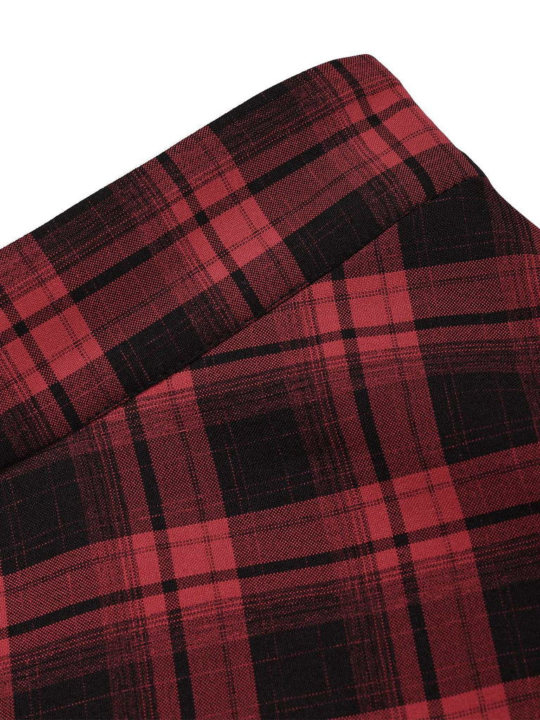 Schwarz-rotes 50er Karo-Blazer & Rock-Set mit Gürtel