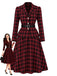Schwarz-rotes 50er Karo-Blazer & Rock-Set mit Gürtel
