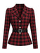 Schwarz-rotes 50er Karo-Blazer & Rock-Set mit Gürtel