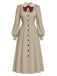 Beige 40er Kleid mit Peter-Pan-Kragen und Schleife