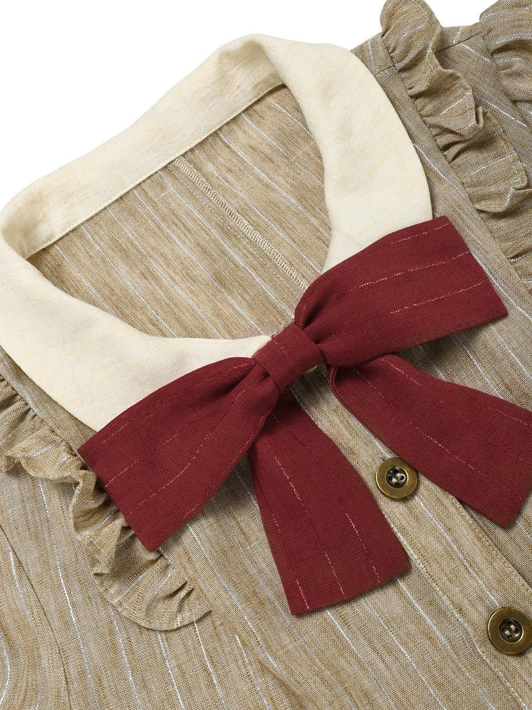 Beige 40er Kleid mit Peter-Pan-Kragen und Schleife