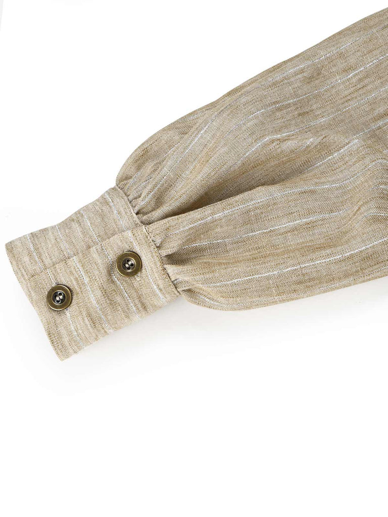 Beige 40er Kleid mit Peter-Pan-Kragen und Schleife