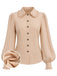 Beige 70er Bluse mit Rüschenkragen und Ballonärmeln