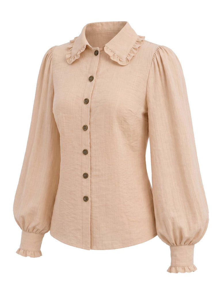 70er Bluse mit Ballonärmeln & Latzhose mit Bortenbesatz