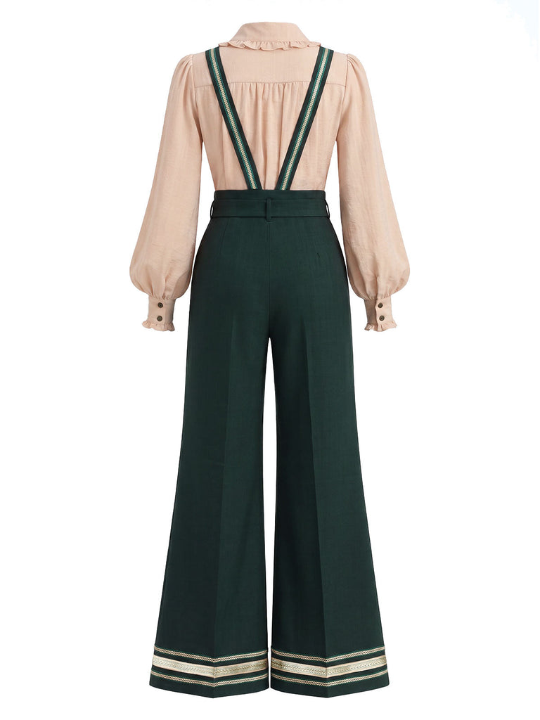 70er Bluse mit Ballonärmeln & Latzhose mit Bortenbesatz