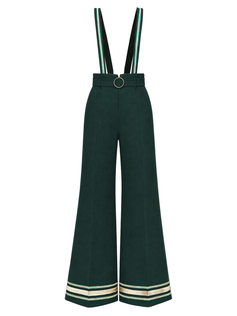Dunkelgrüne 70er Latzhose mit Goldborten und Gürtel
