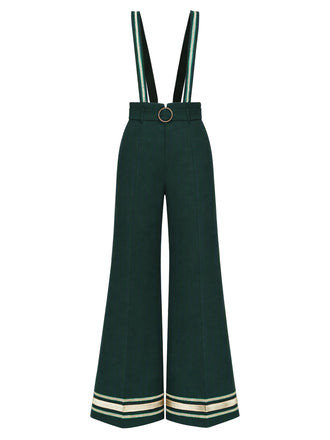 Dunkelgrüne 70er Latzhose mit Goldborten und Gürtel