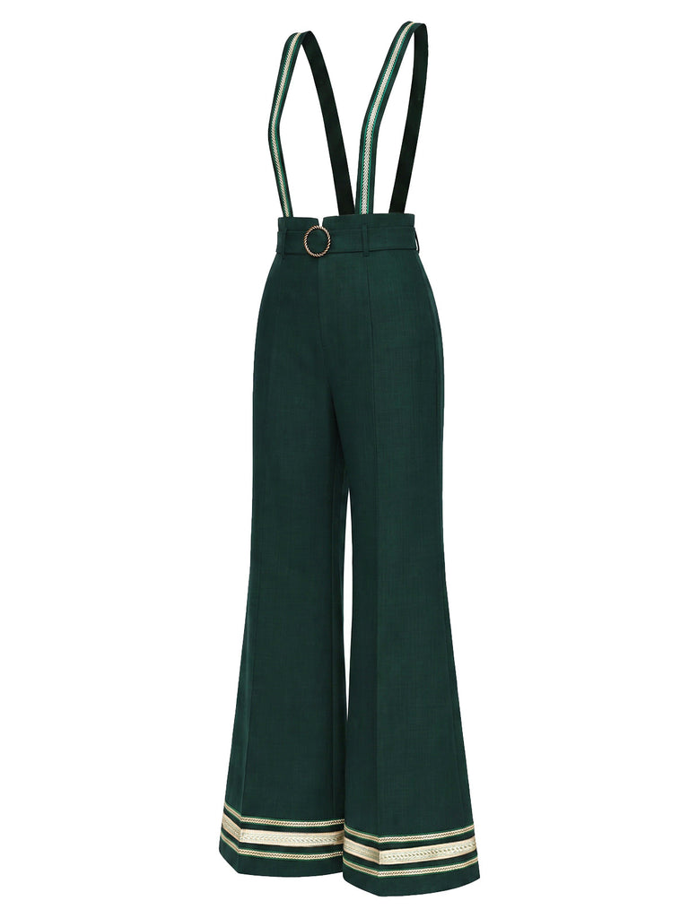 Dunkelgrüne 70er Latzhose mit Goldborten und Gürtel