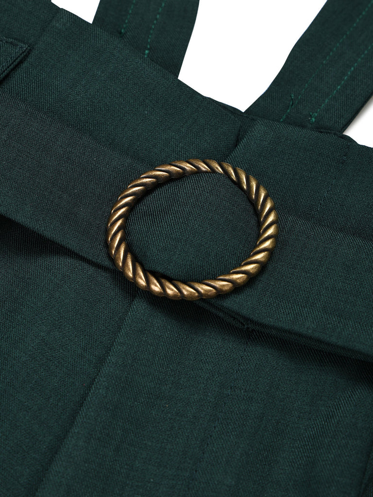 Dunkelgrüne 70er Latzhose mit Goldborten und Gürtel