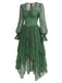 Seegrünes 70er Lagenkleid mit Spitze und asymmetrischem Saum